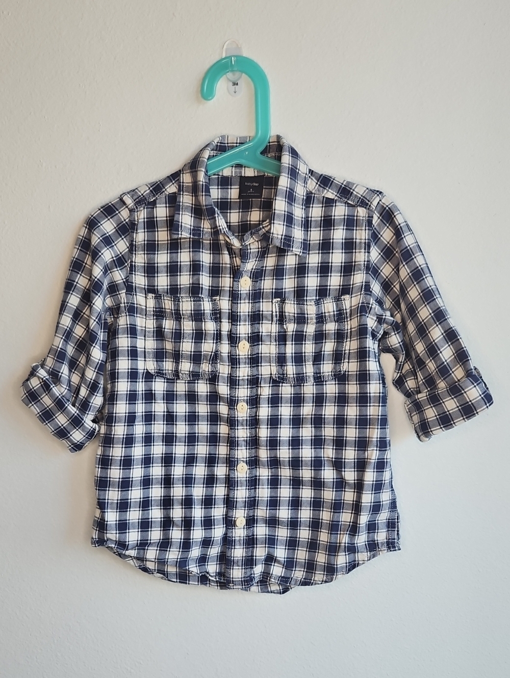 GAP Kids Boys Blue & White Plaid Button-Down Shirt Long/Short Sleeve Size 5 Fall